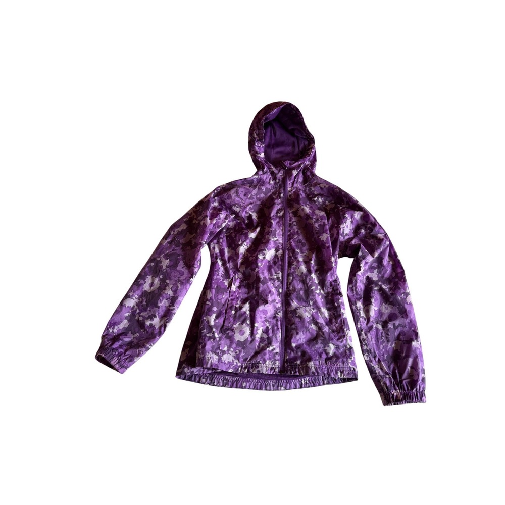 LL Bean Womens Purple Camo Hooded Windbreaker Jacket XS Full‎ Zip